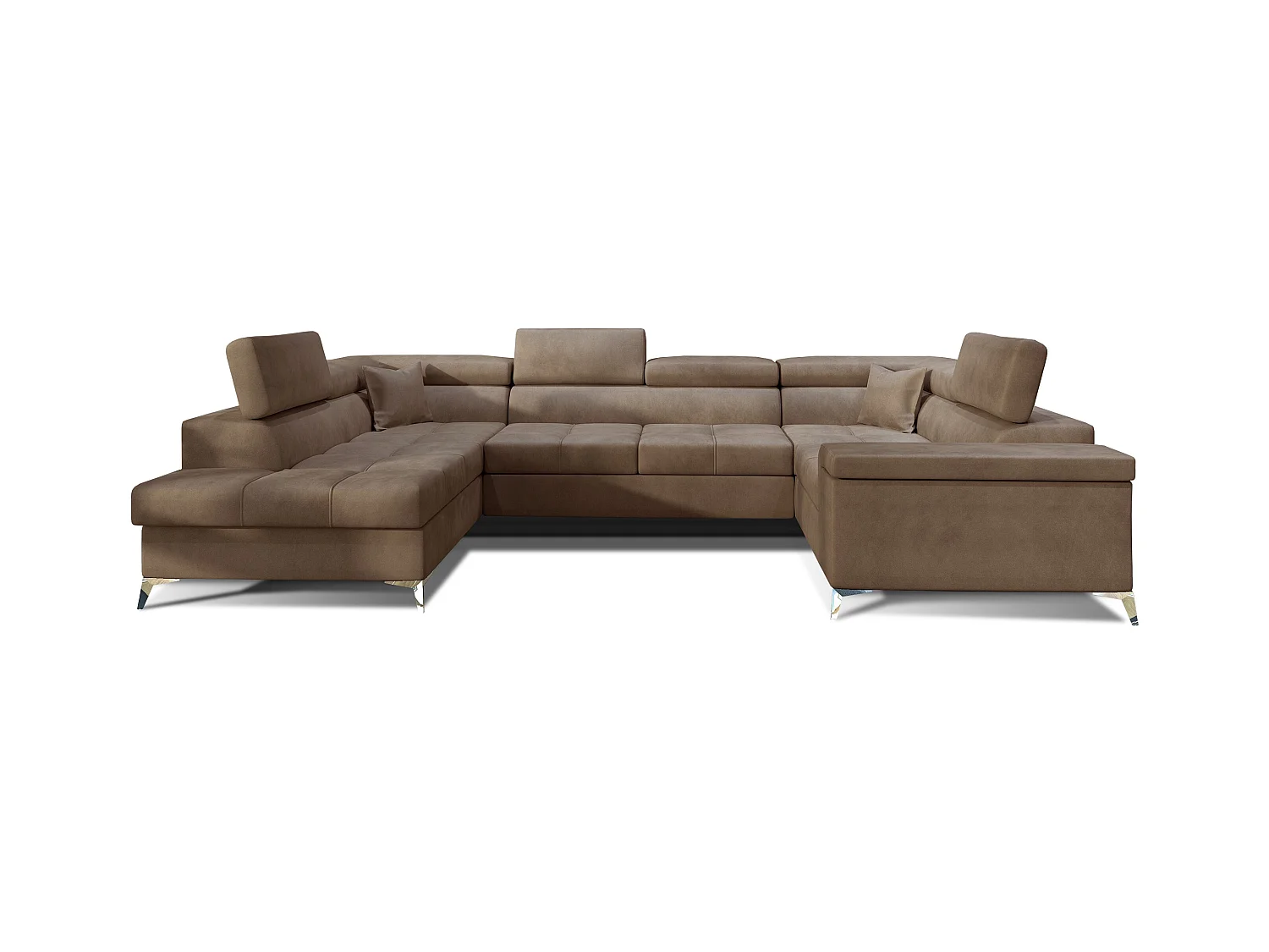 Canapé panoramique convertible velours marron clair avec coffre de rangement Triano 342cm-Coffre de rangement à gauche