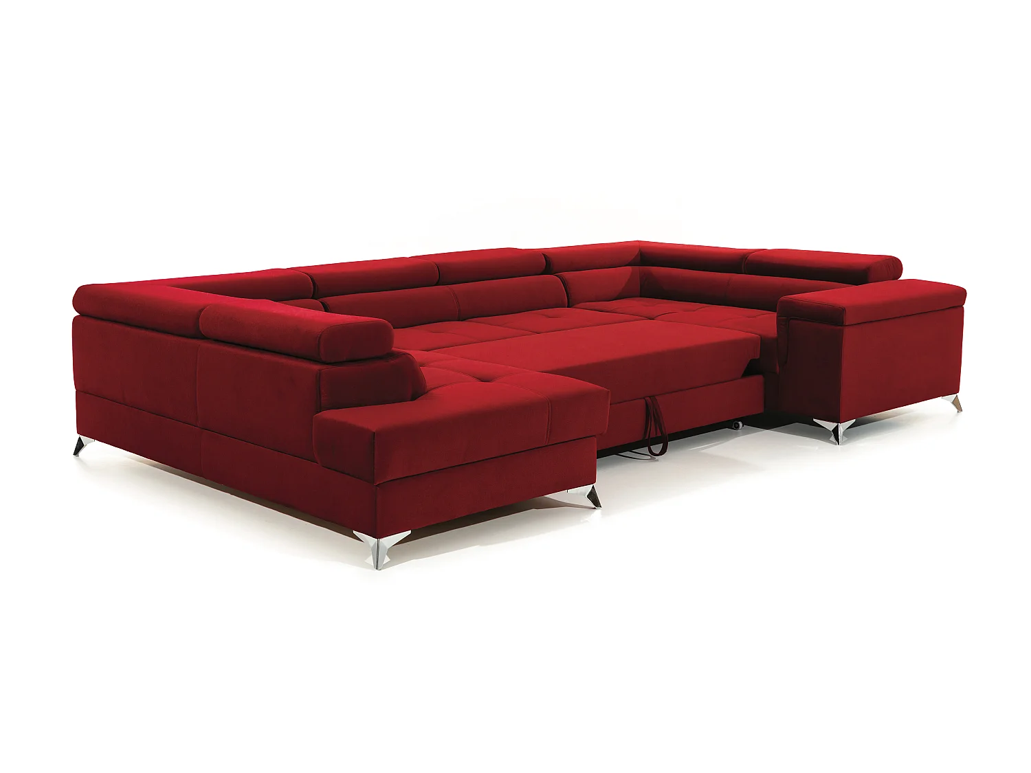 Canapé panoramique convertible velours marron clair avec coffre de rangement Triano 342cm-Coffre de rangement à gauche