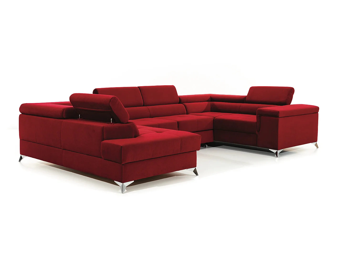 Canapé panoramique convertible velours marron clair avec coffre de rangement Triano 342cm-Coffre de rangement à gauche