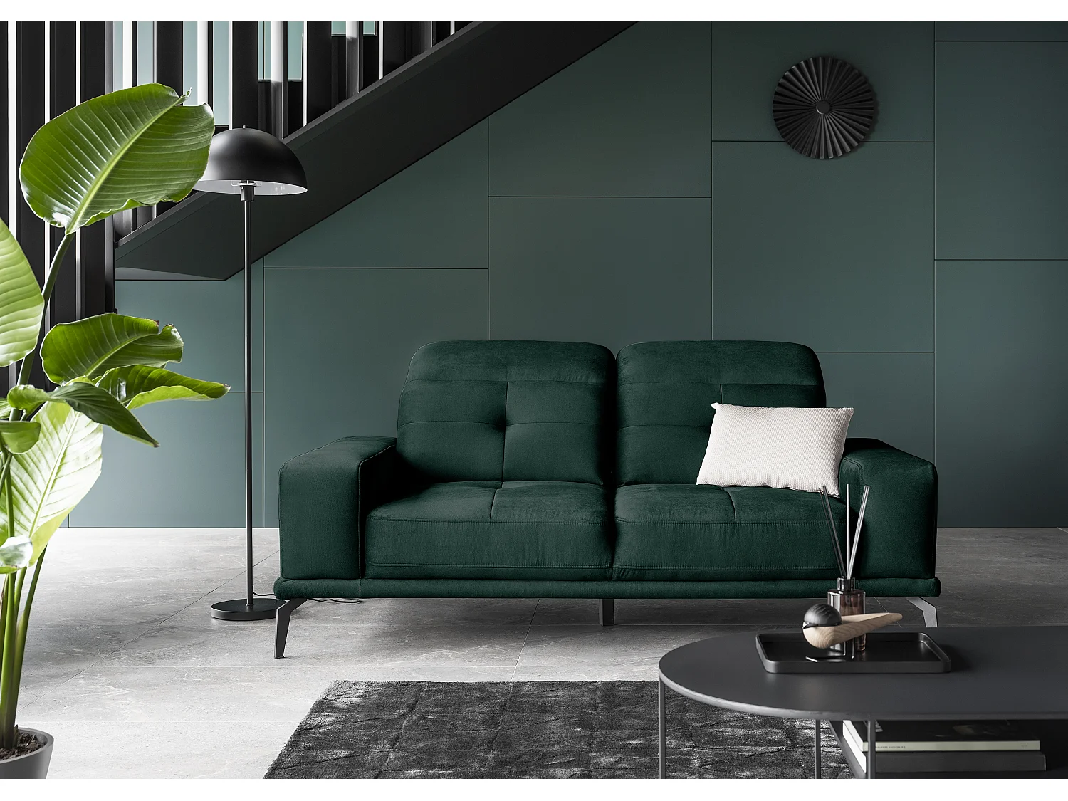 Canapé droit design 2-3 places doux vert foncé Torpille 195cm