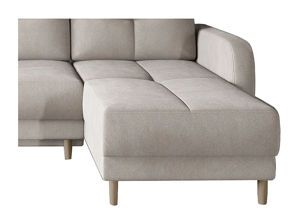 Canapé angle réversible Scandinave velours beige clair et pieds bois clair Kindo 240cm