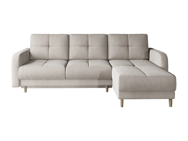 Canapé angle réversible Scandinave velours beige clair et pieds bois clair Kindo 240cm