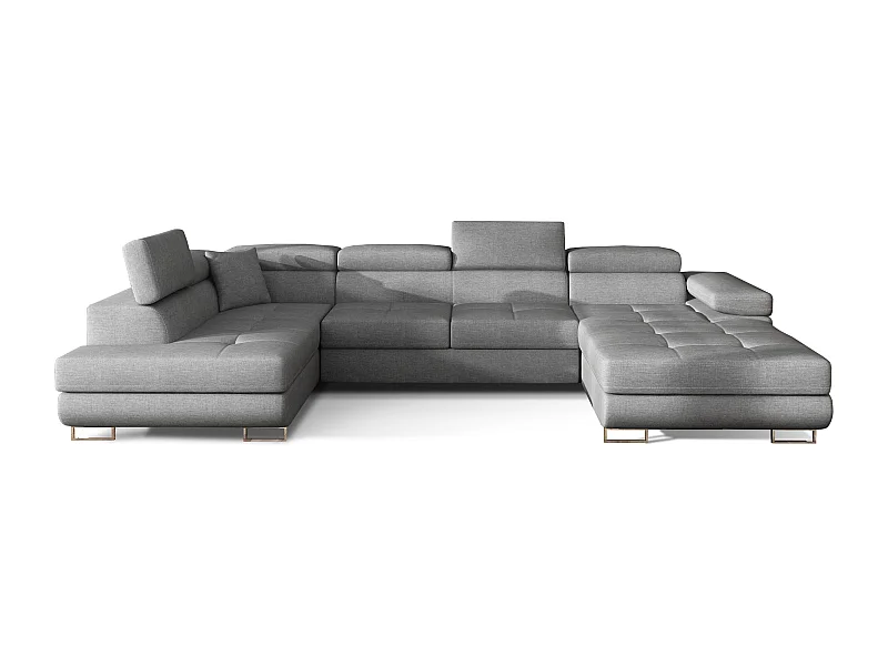Canapé panoramique tissu gris convertible avec coffre de rangement Romano 345cm-Coffre de rangement à gauche
