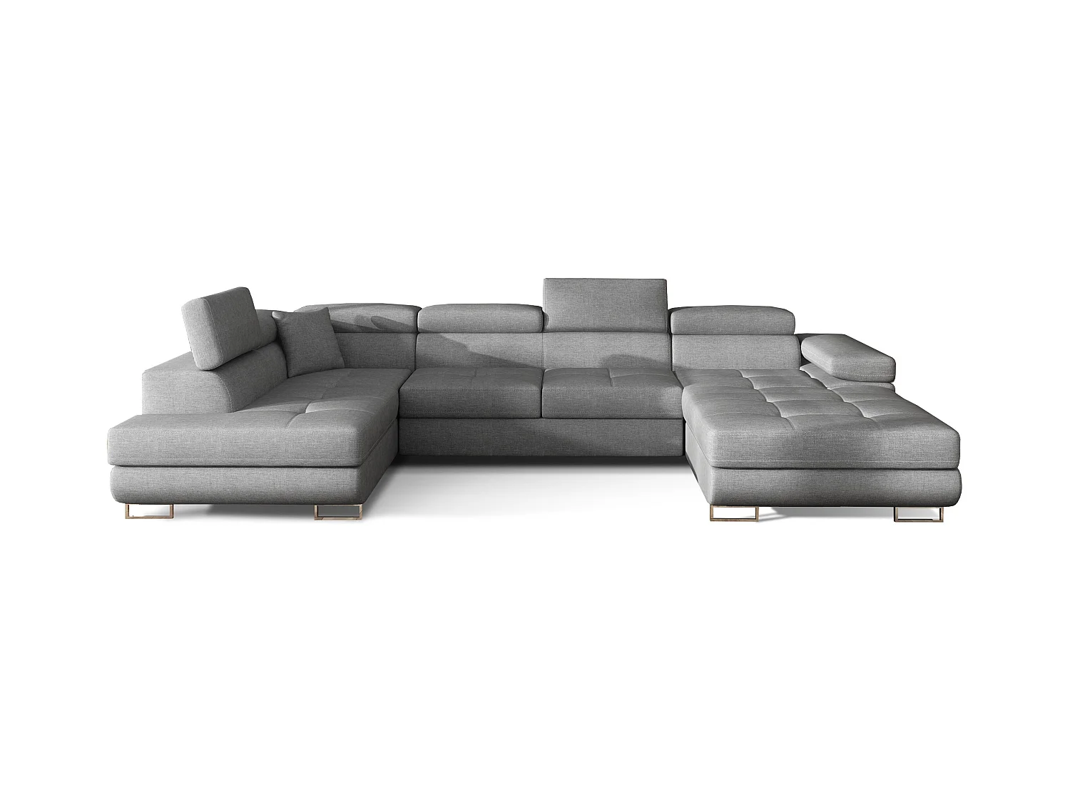 Canapé panoramique tissu gris convertible avec coffre de rangement Romano 345cm-Coffre de rangement à gauche