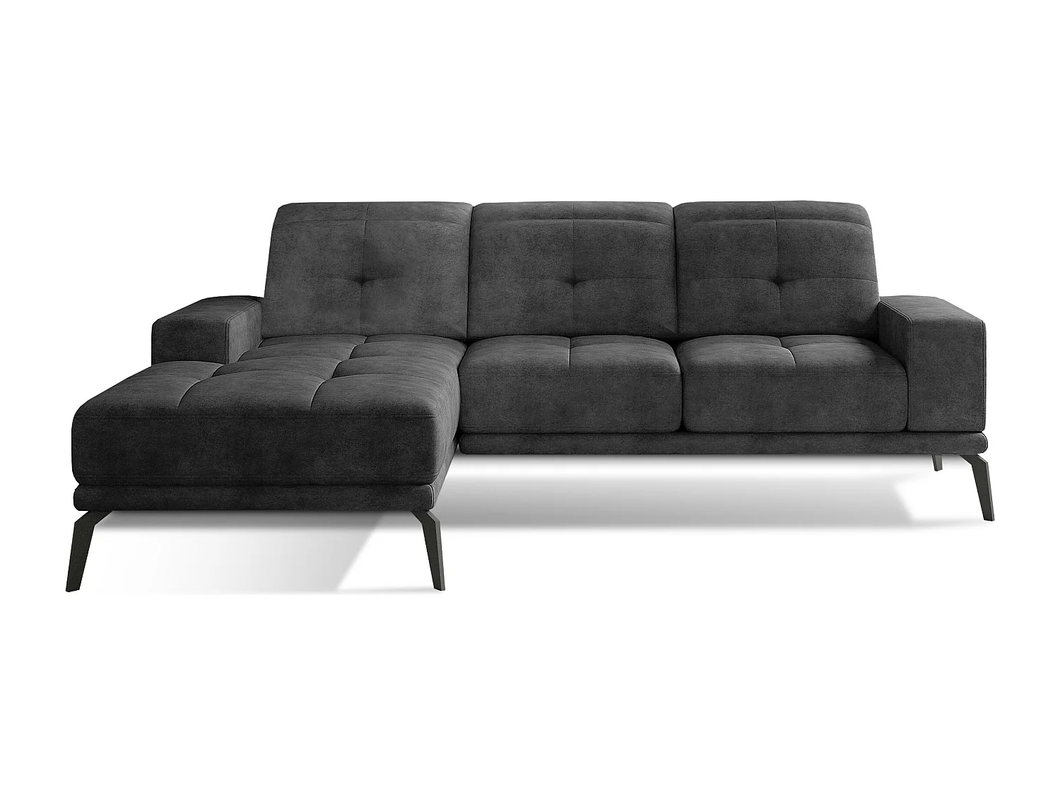 Canapé d'angle gauche 5 places tissu suédine gris foncé Torpille 265cm