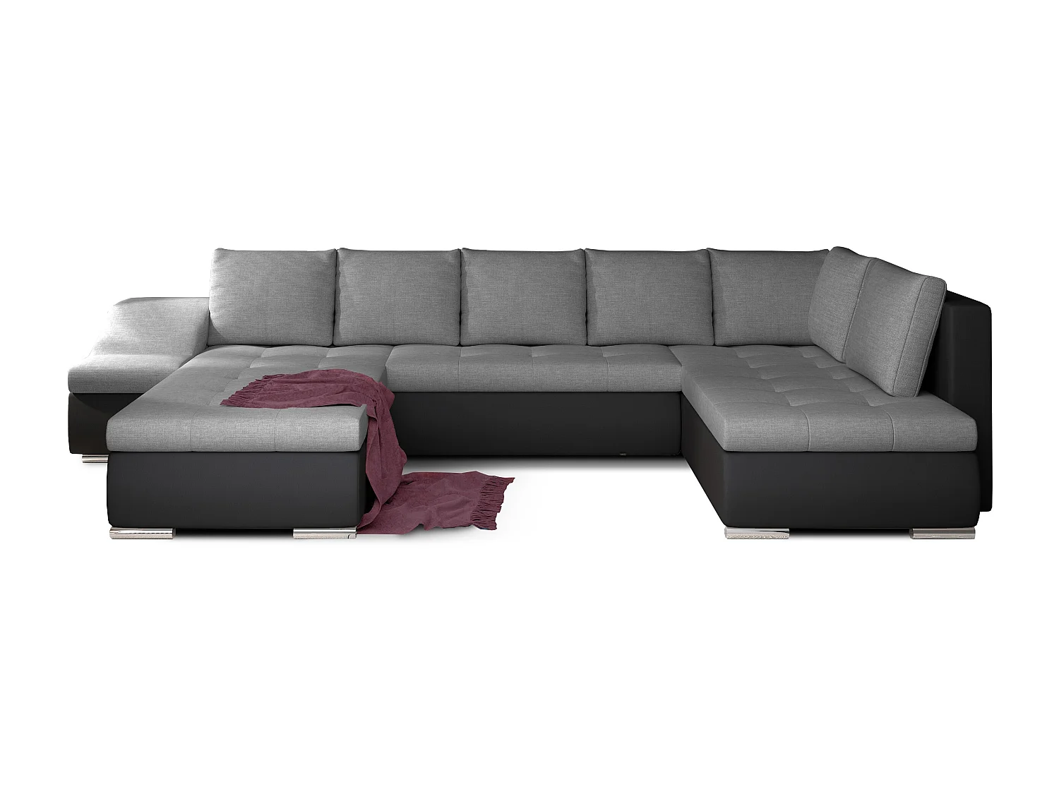Canapé panoramique convertible tissu gris et simili cuir noir Jonaz 340cm-Méridienne A gauche