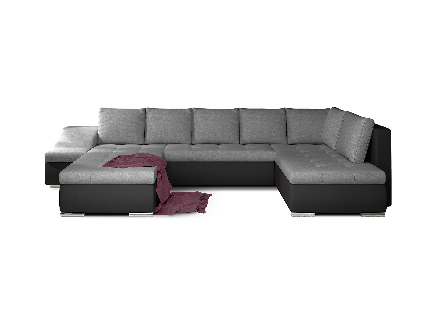 Canapé panoramique convertible tissu gris et simili cuir noir Jonaz 340cm-Méridienne A gauche