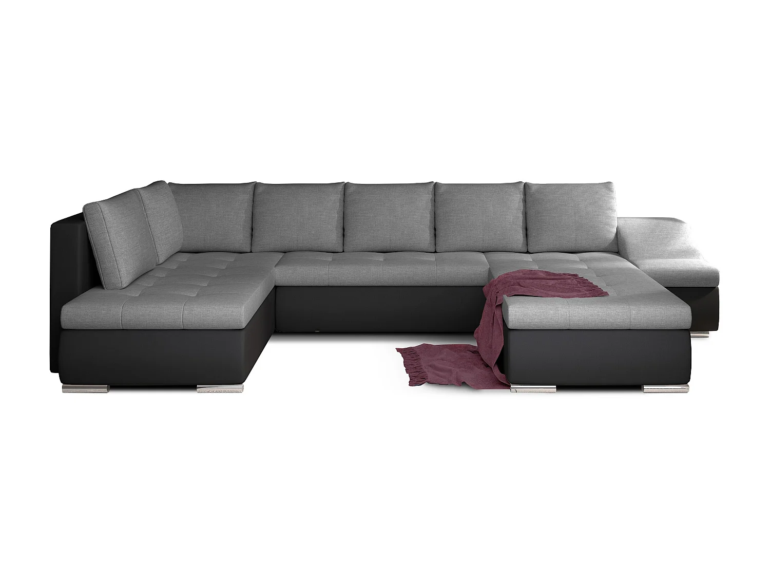 Canapé panoramique convertible tissu gris et simili cuir noir Jonaz 340cm-Méridienne A gauche