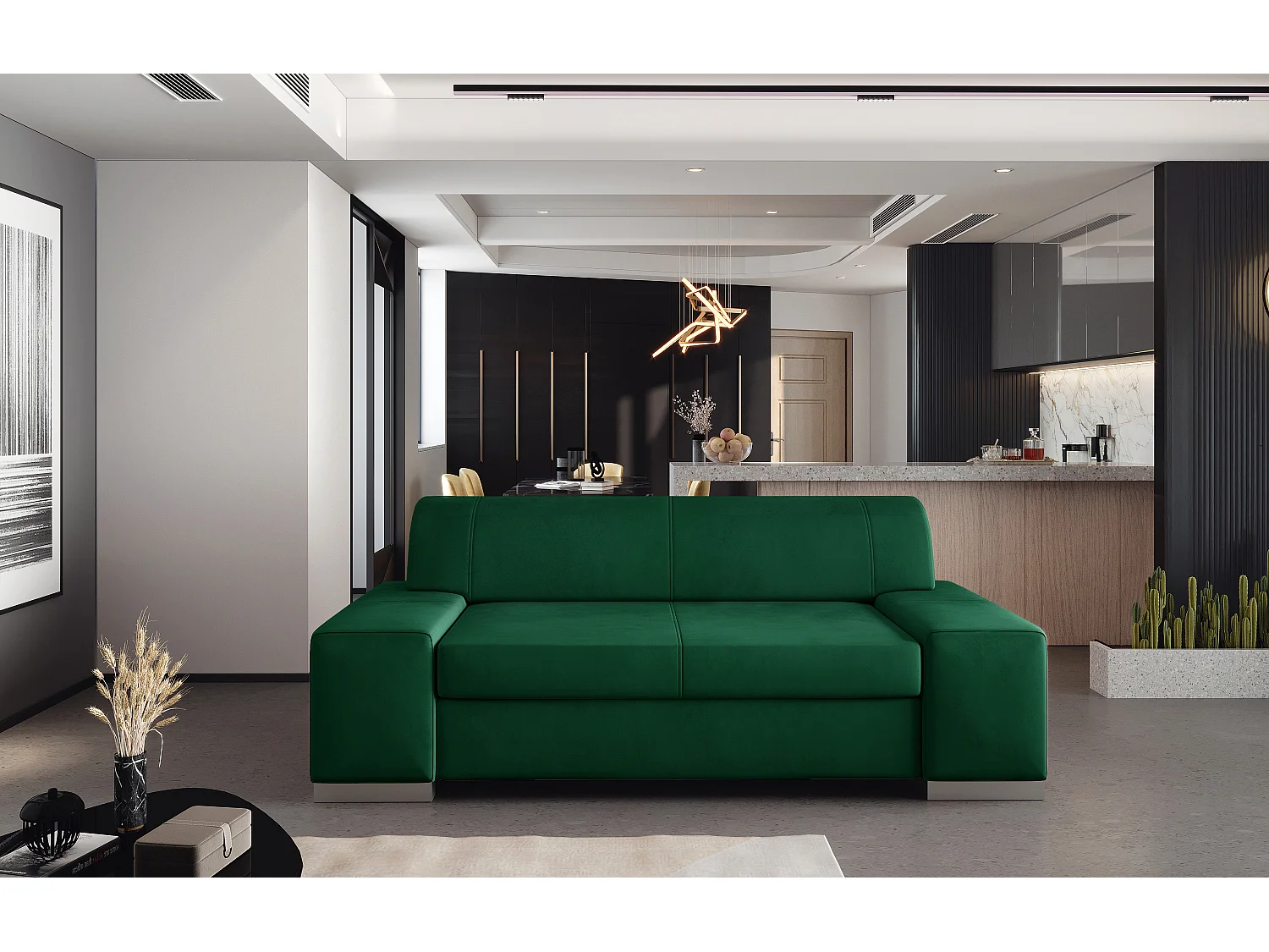 Canapé minimaliste 2-3 places velours vert foncé Plazo 190cm