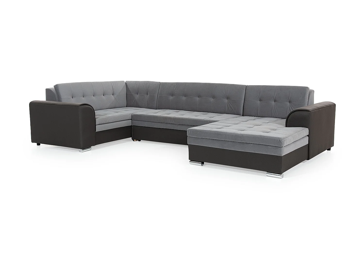 Canapé convertible panoramique velours marron clair et foncé méridienne à droite Diana 340cm