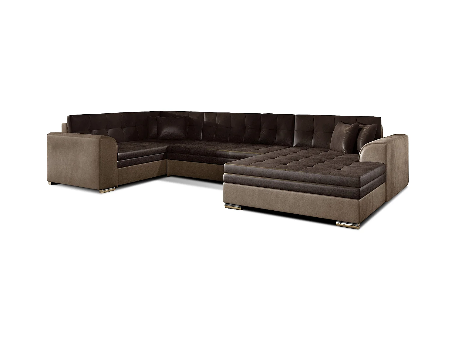 Panoramische slaapbank in lichte en donkerbruine fluwelen chaise longue rechts Diana 340 cm