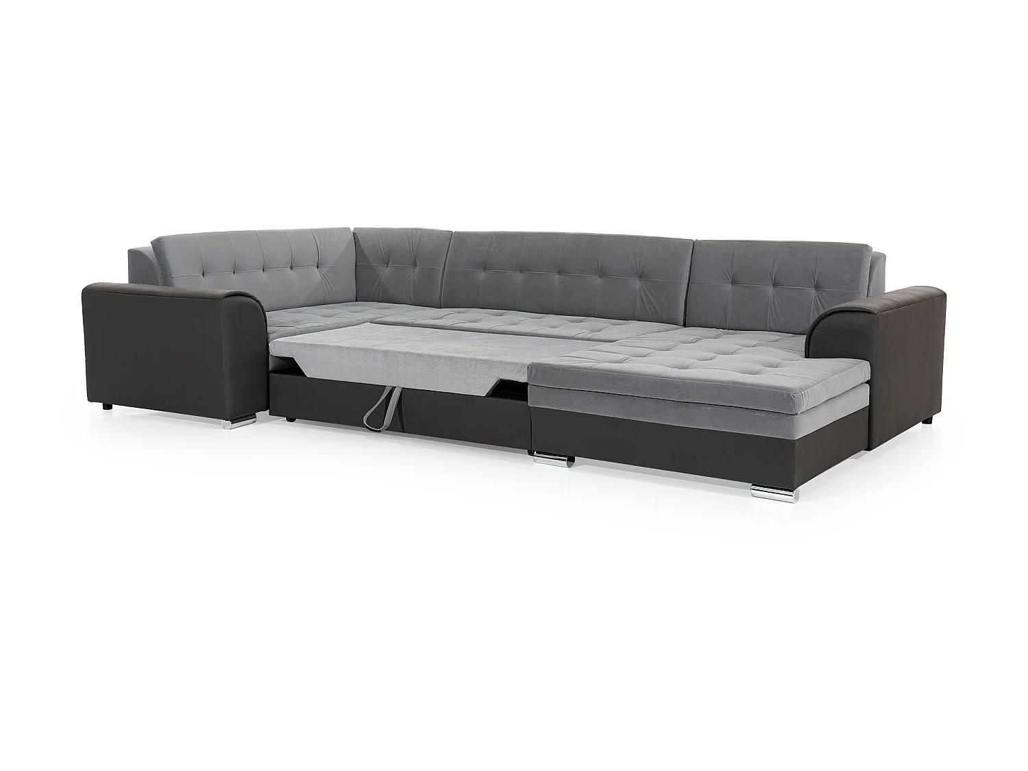 Canapé convertible panoramique velours marron clair et foncé méridienne à droite Diana 340cm