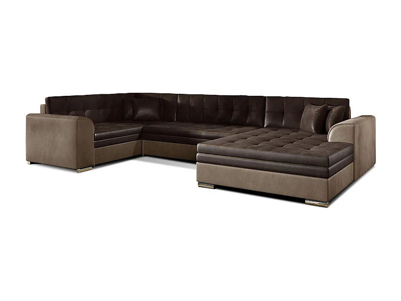 Panoramische slaapbank in lichte en donkerbruine fluwelen chaise longue rechts Diana 340 cm