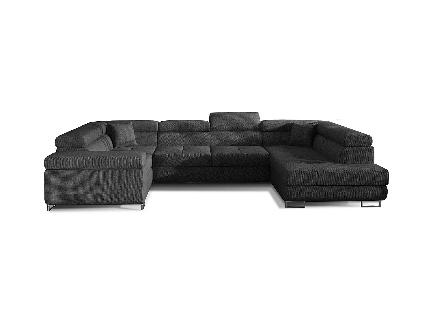 Canapé convertible U droit tissu gris foncé avec coffre de rangement Tovy 340cm