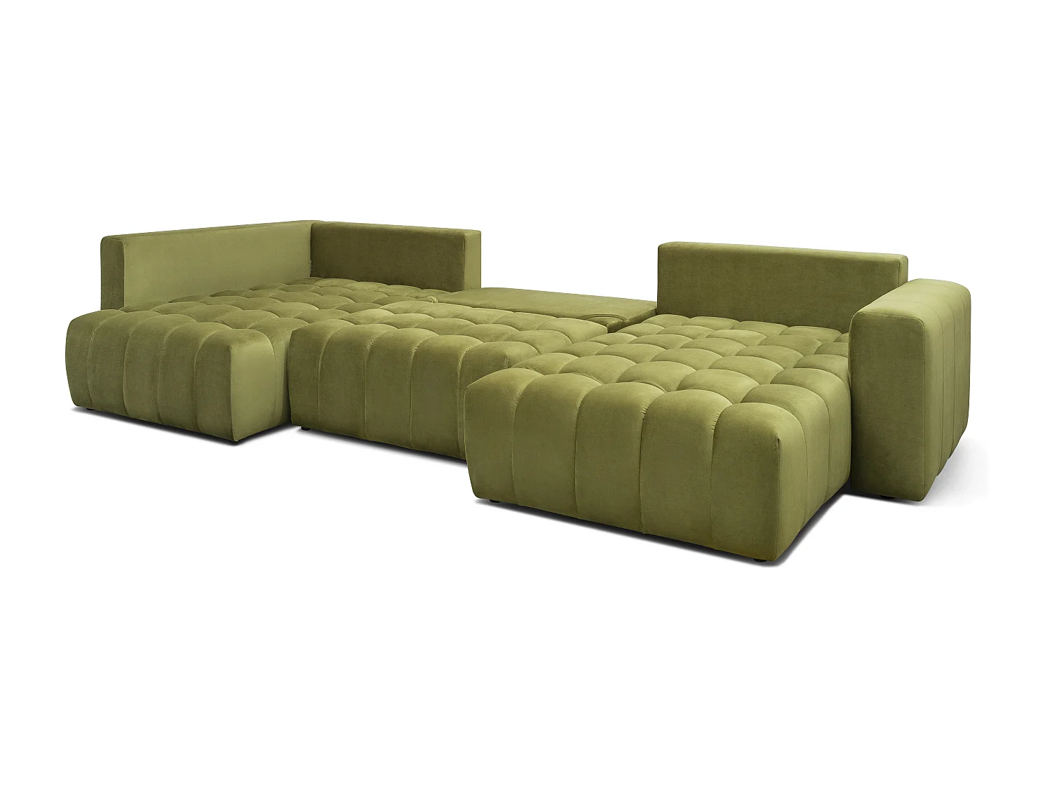 Panoramische converteerbare designbank gewatteerd zachte zwarte stof rechte chaise longue Boston 350 cm