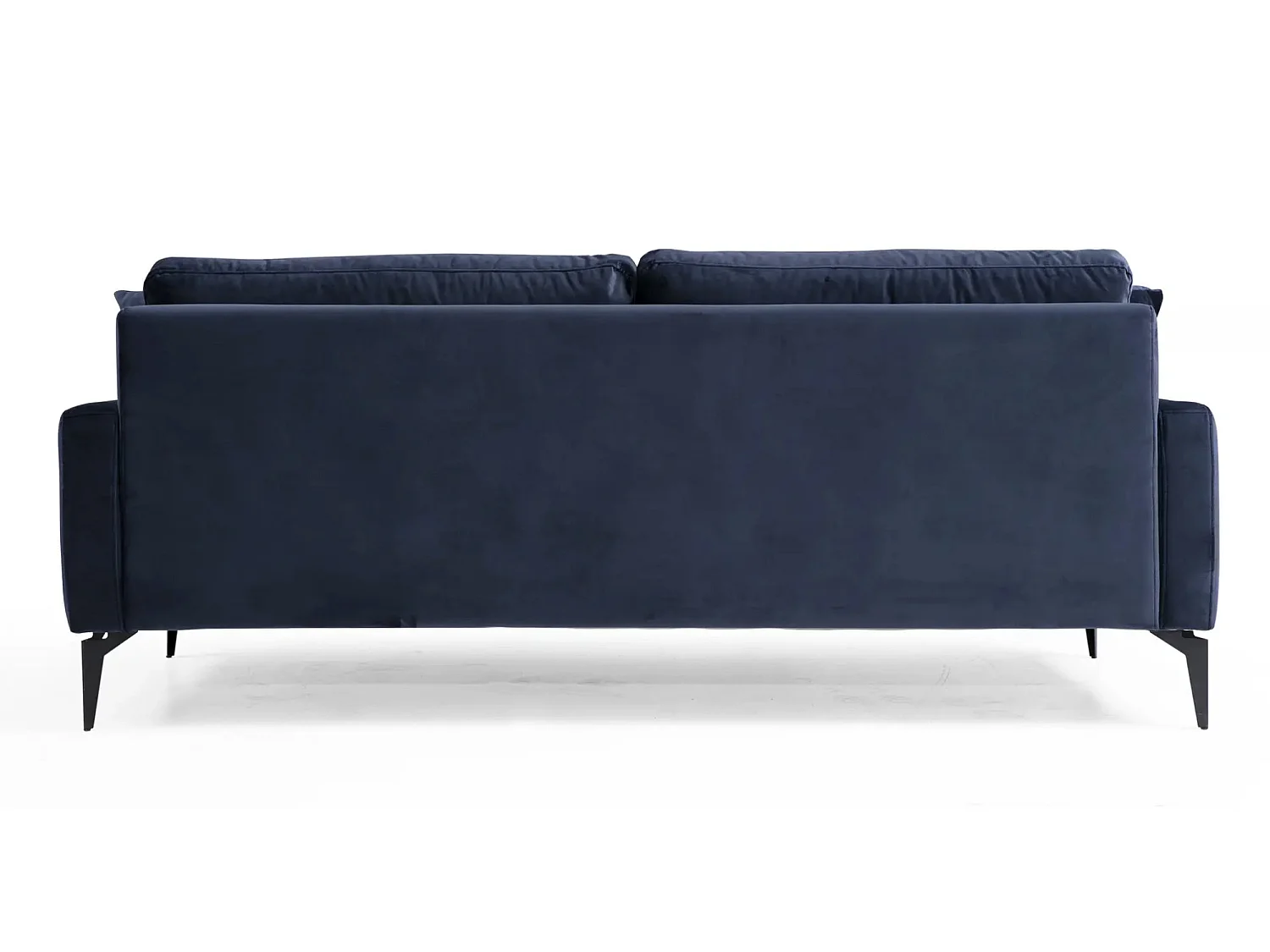 Canapé 3 places design tissu velouté bleu marine et pieds métal noir Kombaz 205cm