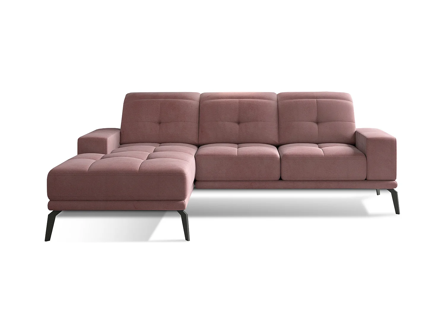 Canapé d'angle gauche 5 places velours rose Torpille 265cm