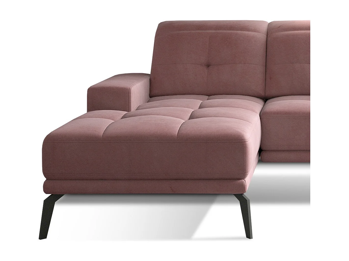 Linkerhoekbank 5 zits roze fluweel Torpille 265 cm