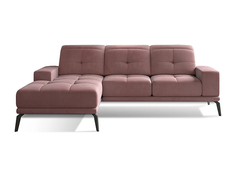 Canapé d'angle gauche 5 places velours rose Torpille 265cm