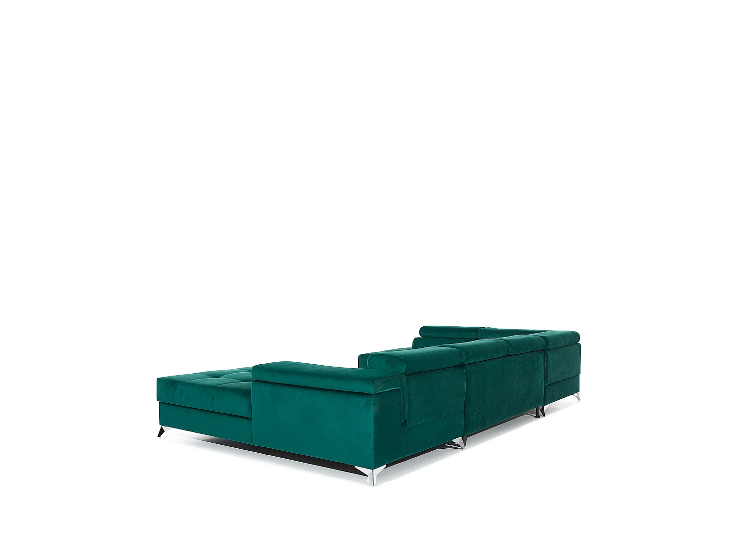 Canapé panoramique velours vert coffre de rangement à gauche Kutty 345cm