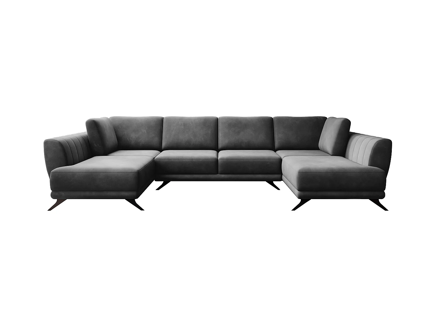 Canapé d'angle panoramique 6 places velours gris foncé Largos 362cm