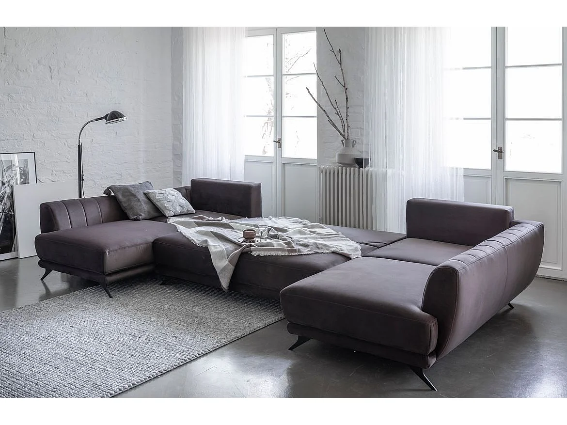 Largos groen fluwelen 6-zits panoramische hoekbank 362 cm