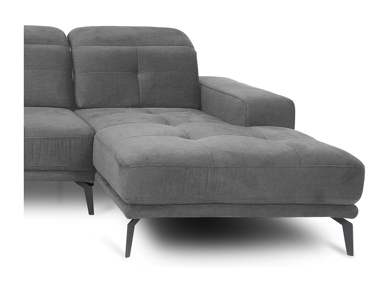 Canapé panoramique design tissu gris têtières angle gauche avec accoudoir Stan 350cm