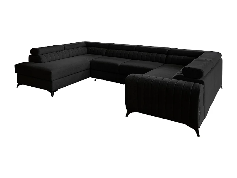 Canapé panoramique convertible tissu noir avec coffre de rangement Louve 340cm-Coffre de rangement à gauche