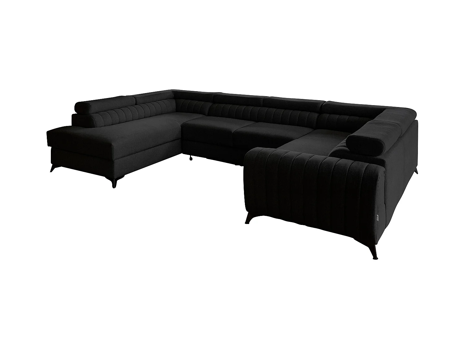 Canapé panoramique convertible tissu noir avec coffre de rangement Louve 340cm-Coffre de rangement à gauche
