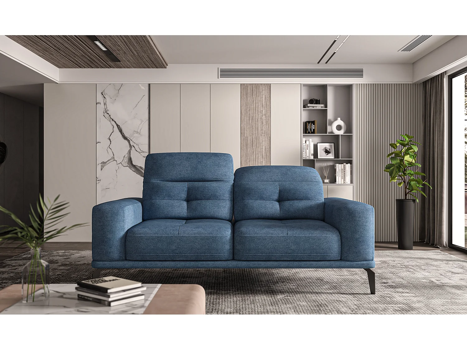 Canapé droit design 2-3 places tissu bleu clair Torpille 195cm