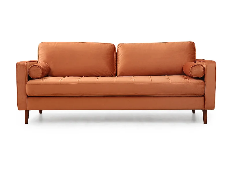 Canapé 3 places velours orange Romuza 215cm