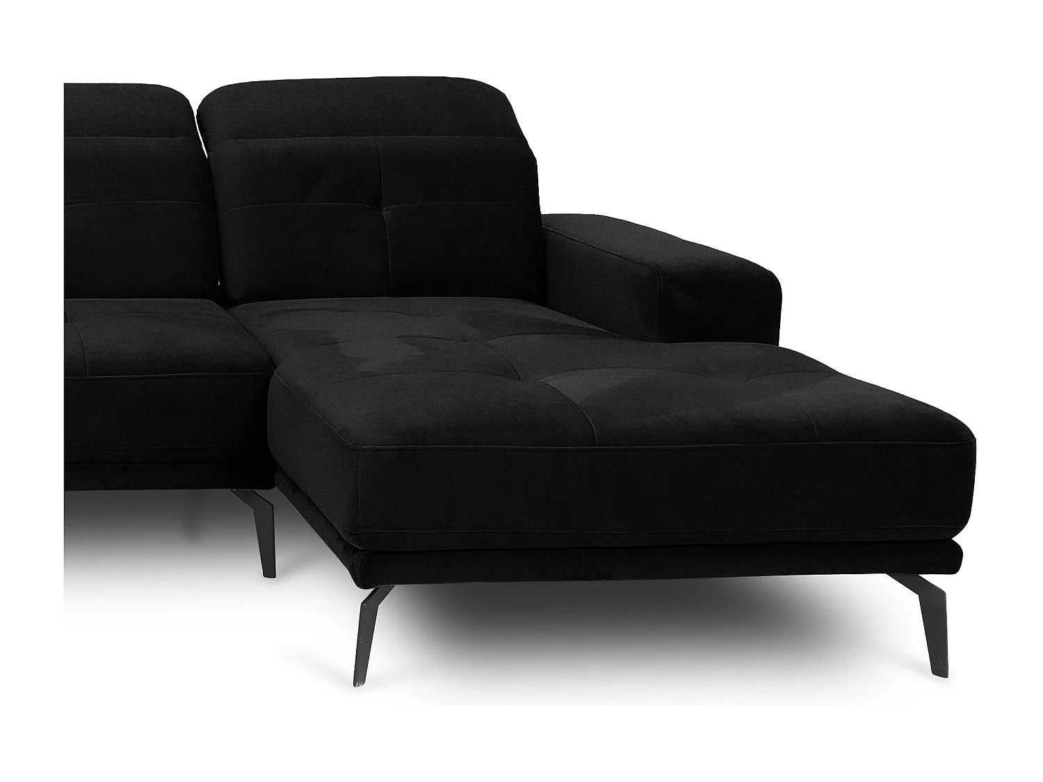 Canapé panoramique moderne tissu noir têtières angle gauche Versus 350cm