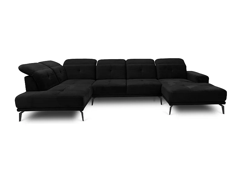 Canapé panoramique moderne tissu noir têtières angle gauche Versus 350cm