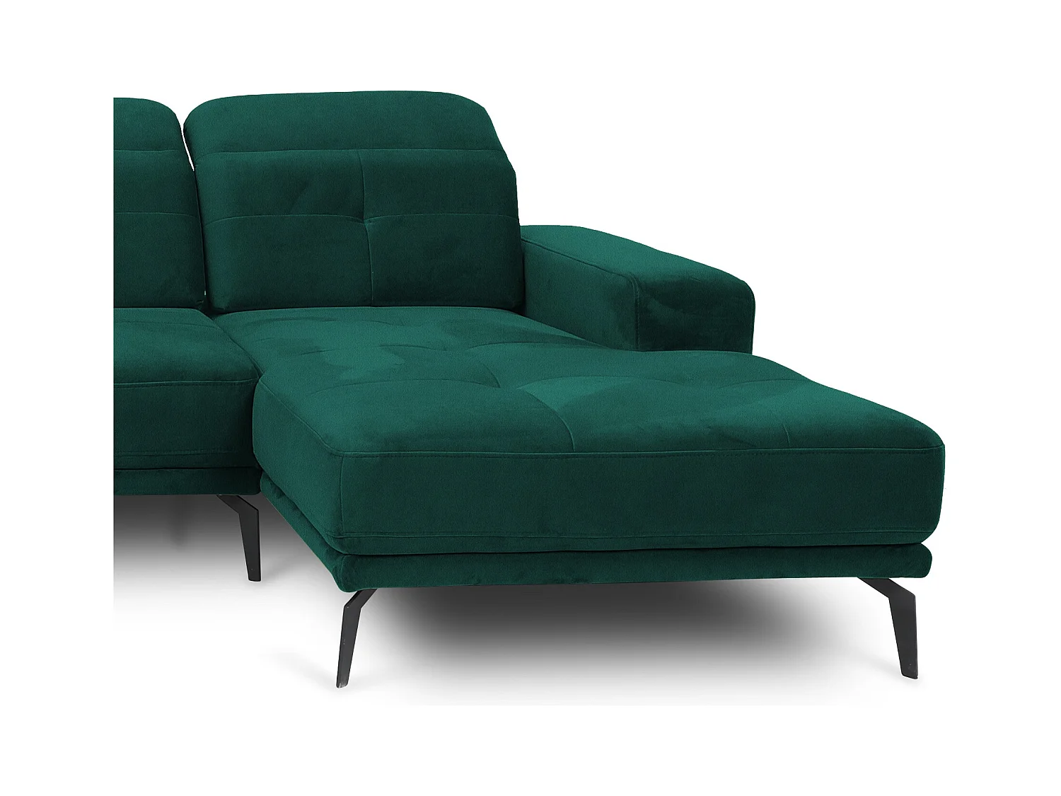 Canapé panoramique moderne velours vert foncé têtières angle gauche Versus 350cm