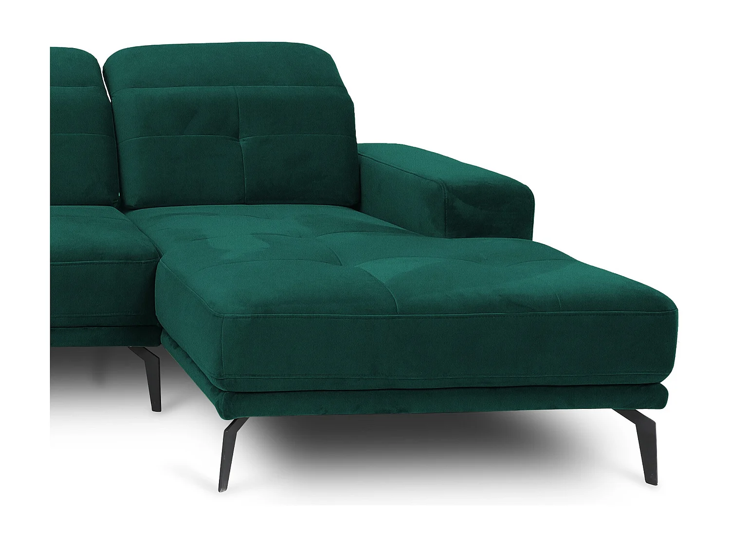 Canapé panoramique moderne velours vert foncé têtières angle gauche Versus 350cm