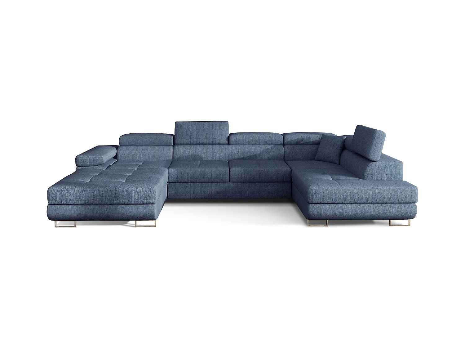 Canapé panoramique tissu bleu jean convertible avec coffre de rangement Romano 345cm-Coffre de rangement à droite