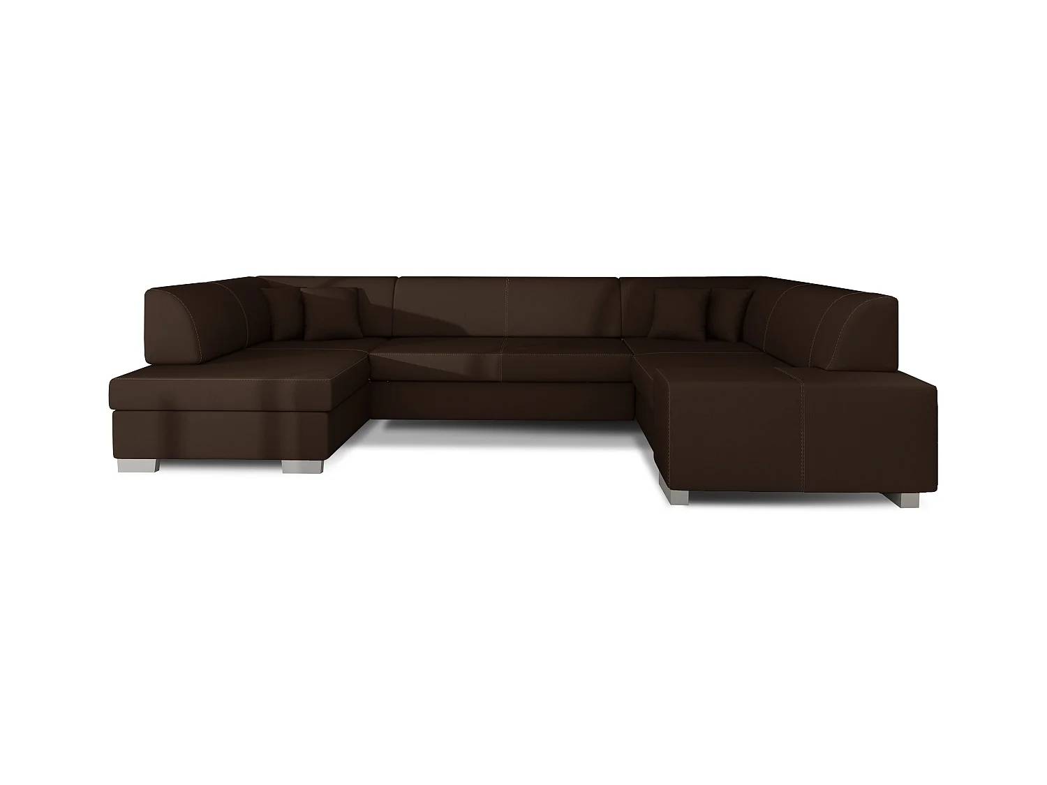Canapé convertible panoramique simili cuir marron avec coffre de rangement Houston 320cm-Coffre de rangement à gauche