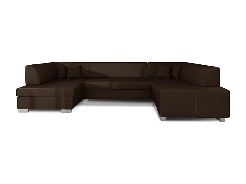 Canapé convertible panoramique simili cuir marron avec coffre de rangement Houston 320cm-Coffre de rangement à gauche