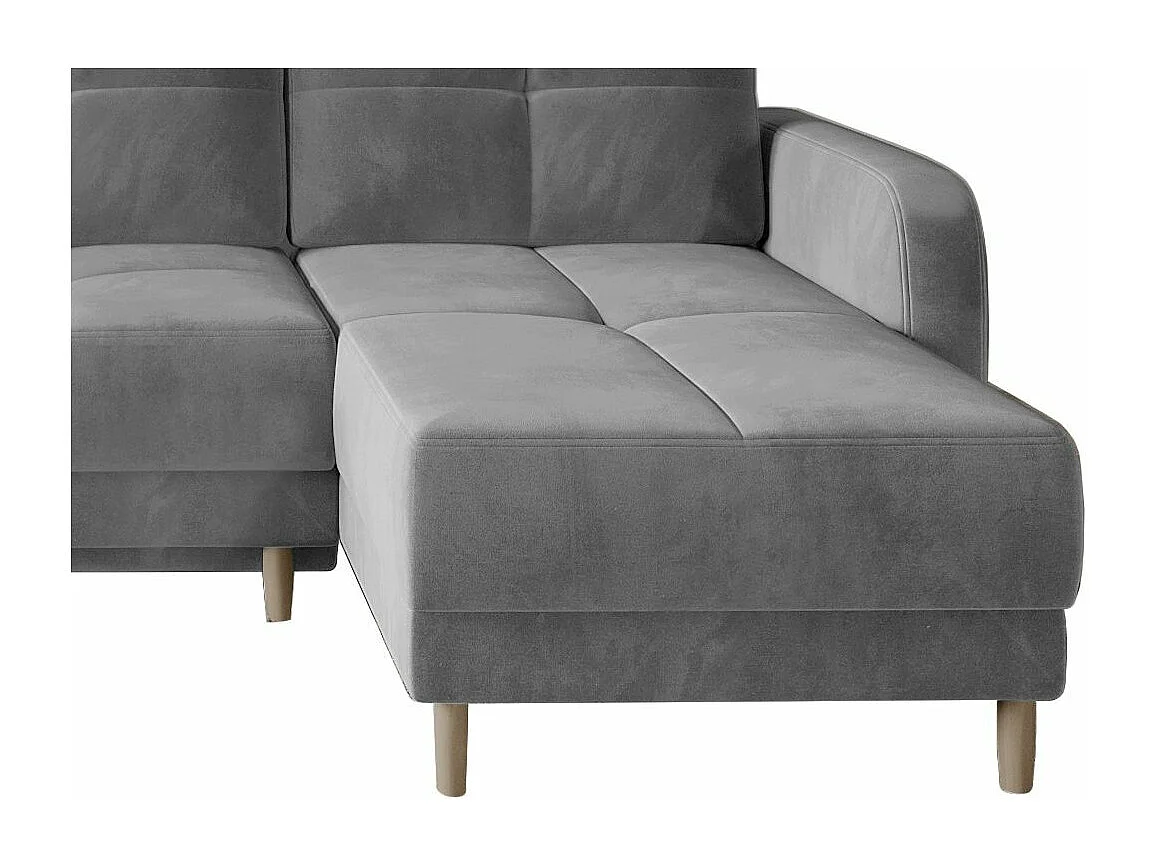 Scandinavische omkeerbare hoekbank in grijs fluweel en lichte houten poten Kindo 240 cm