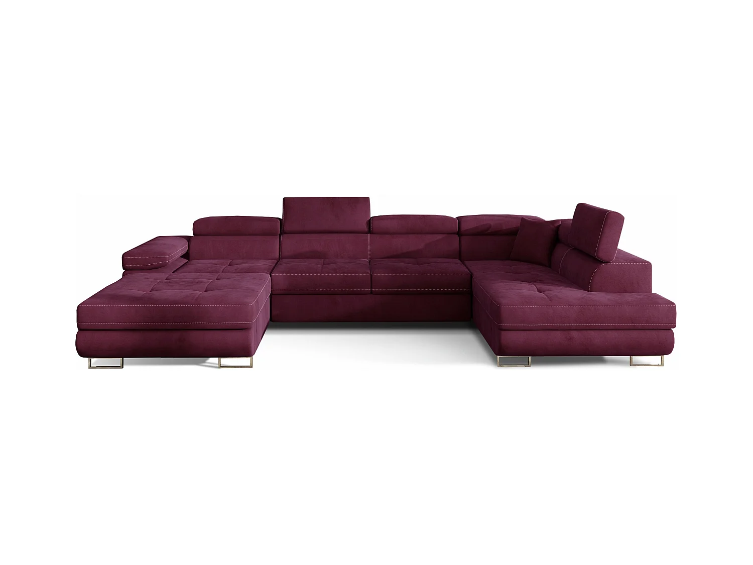 Canapé panoramique velours bordeaux convertible avec coffre de rangement Romano 345cm-Coffre de rangement à gauche