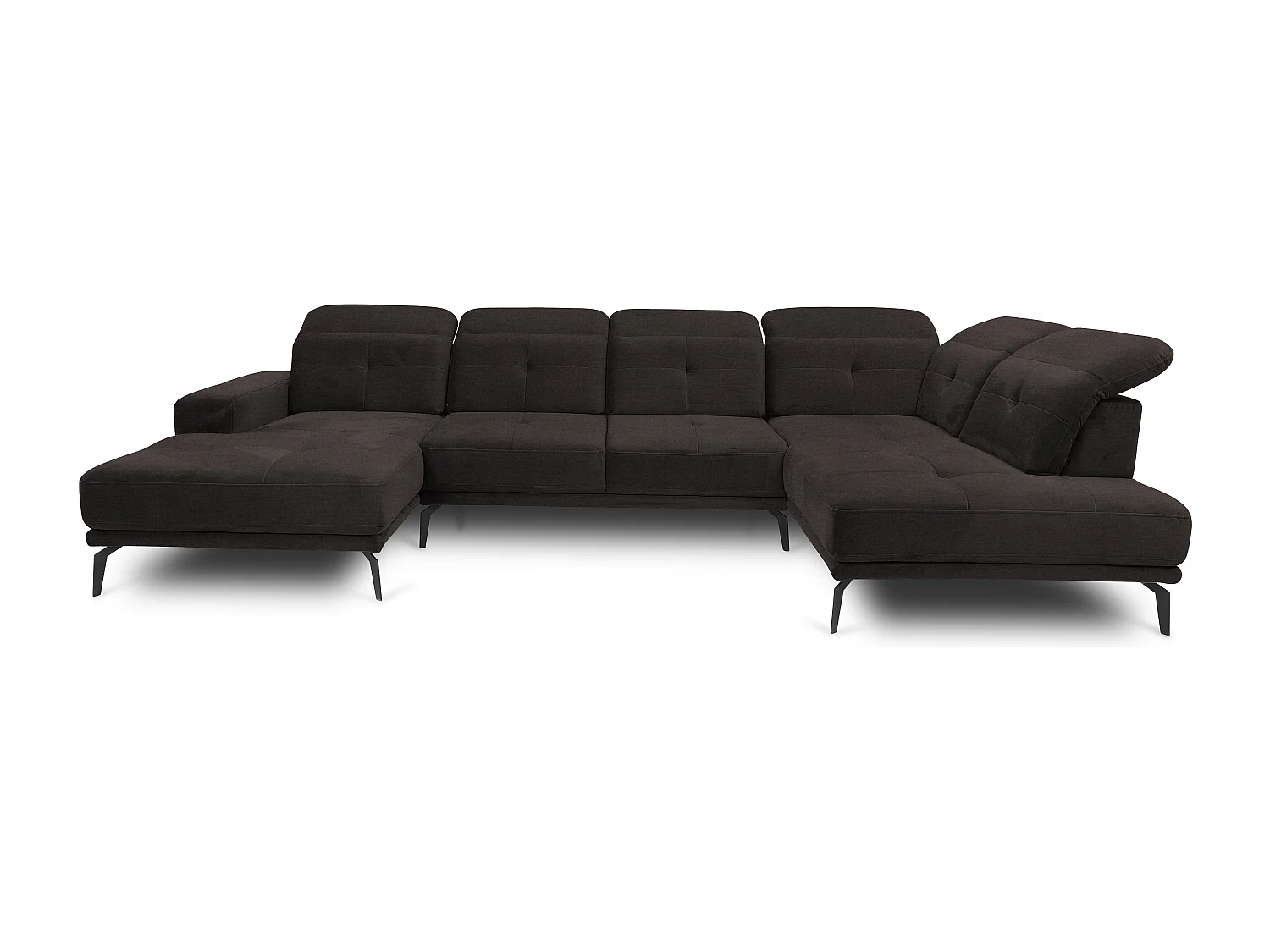 Moderne panoramische bank bruine stof haakse hoofdsteunen Versus 350 cm