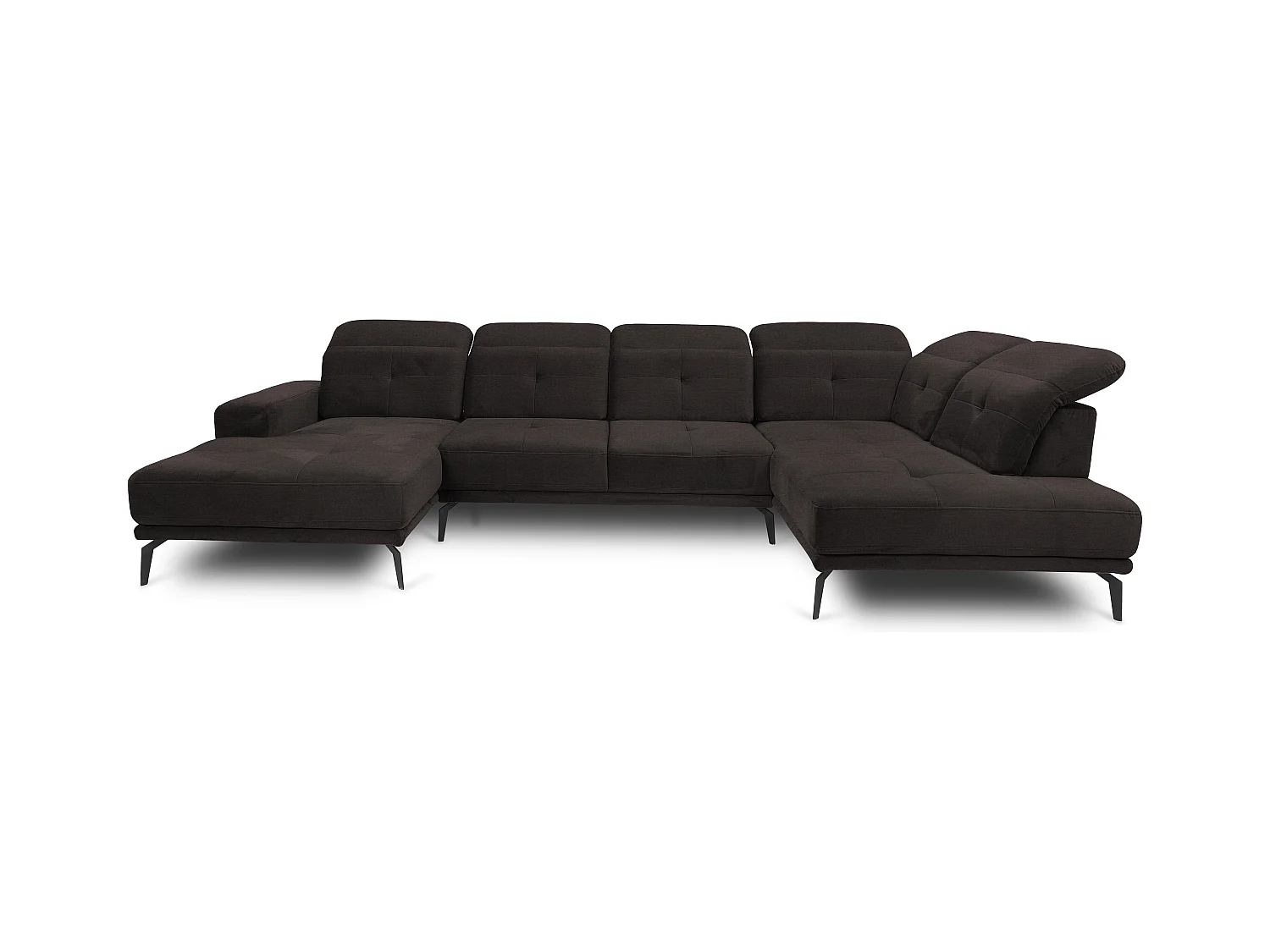 Canapé panoramique moderne tissu marron têtières angle droit Versus 350cm