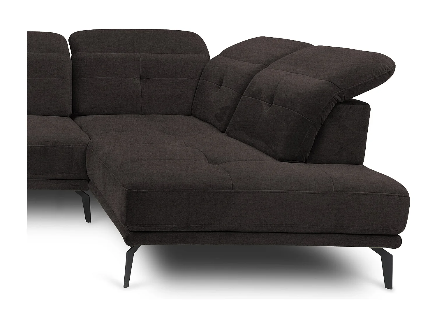 Canapé panoramique moderne tissu marron têtières angle droit Versus 350cm