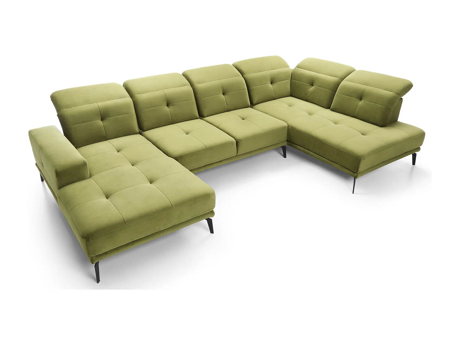 Canapé panoramique moderne tissu marron têtières angle droit Versus 350cm