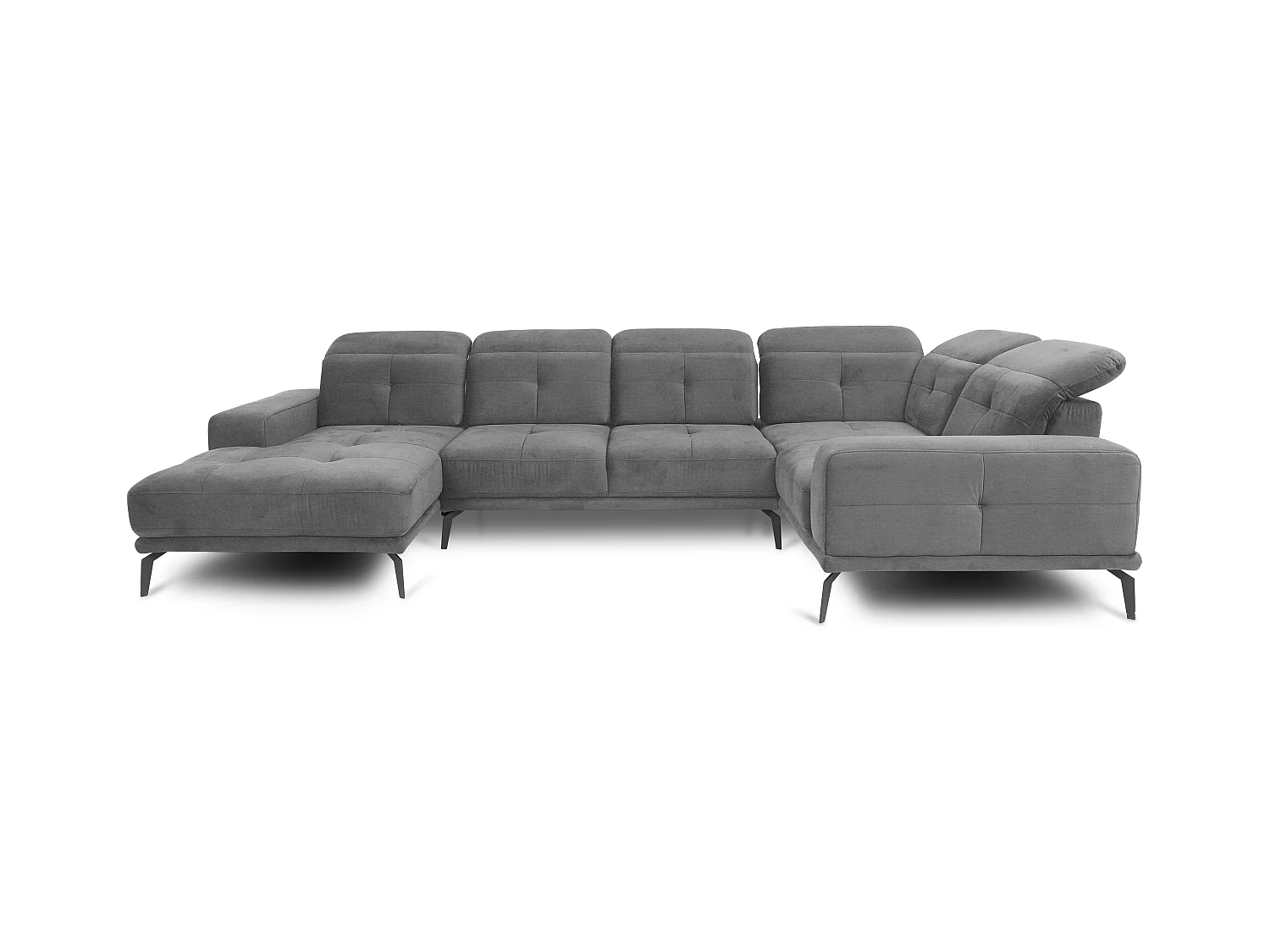 Canapé panoramique design tissu gris têtières angle droit avec accoudoir Stan 350cm