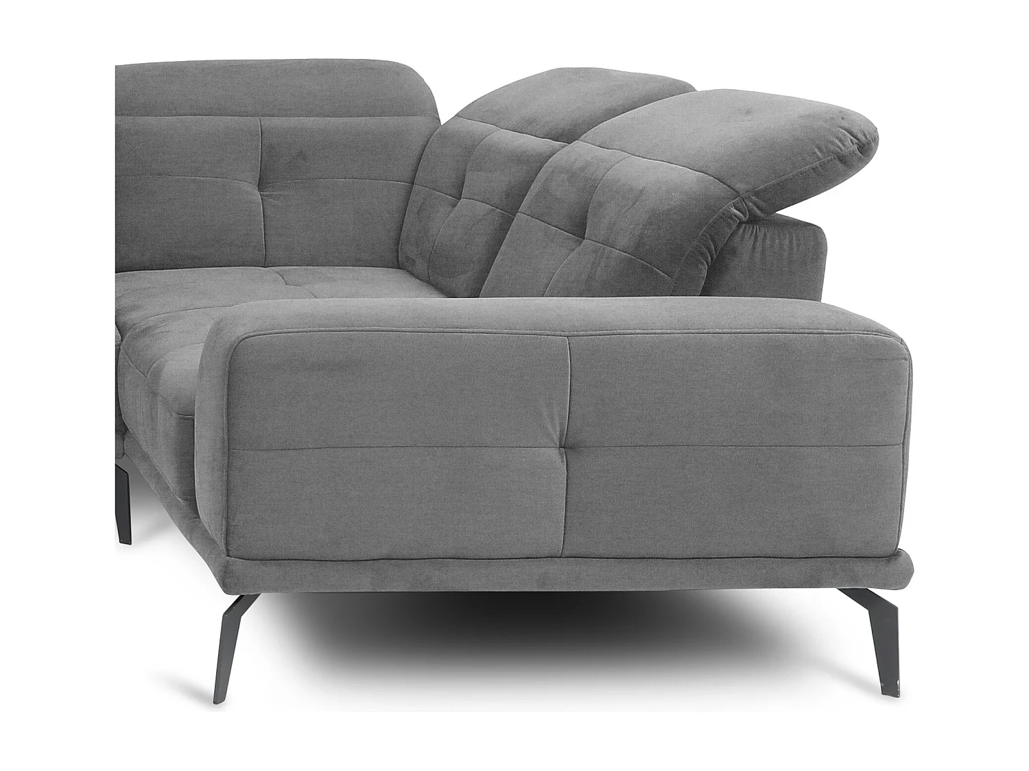 Canapé panoramique design tissu gris têtières angle droit avec accoudoir Stan 350cm