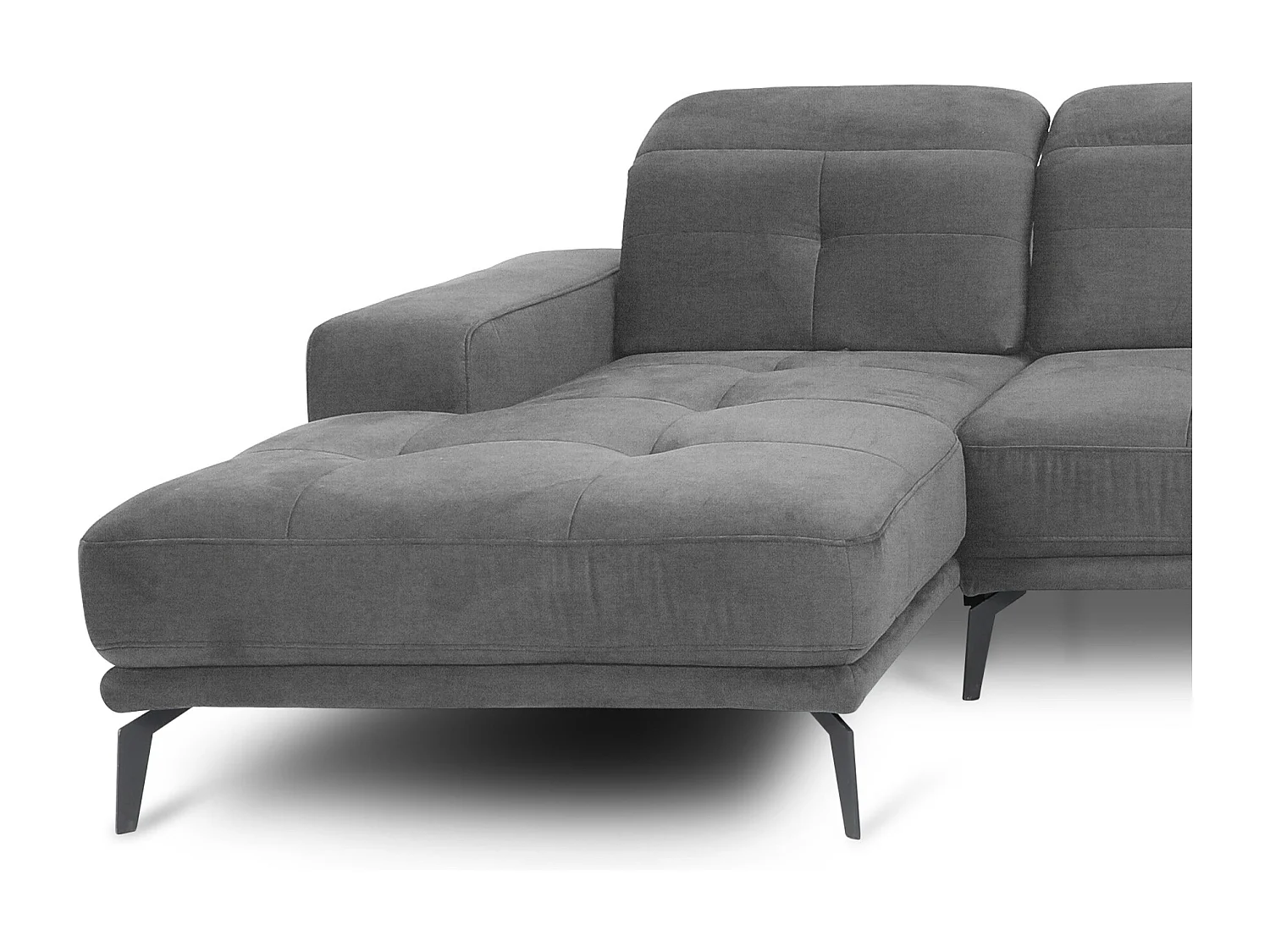 Canapé panoramique design tissu gris têtières angle droit avec accoudoir Stan 350cm