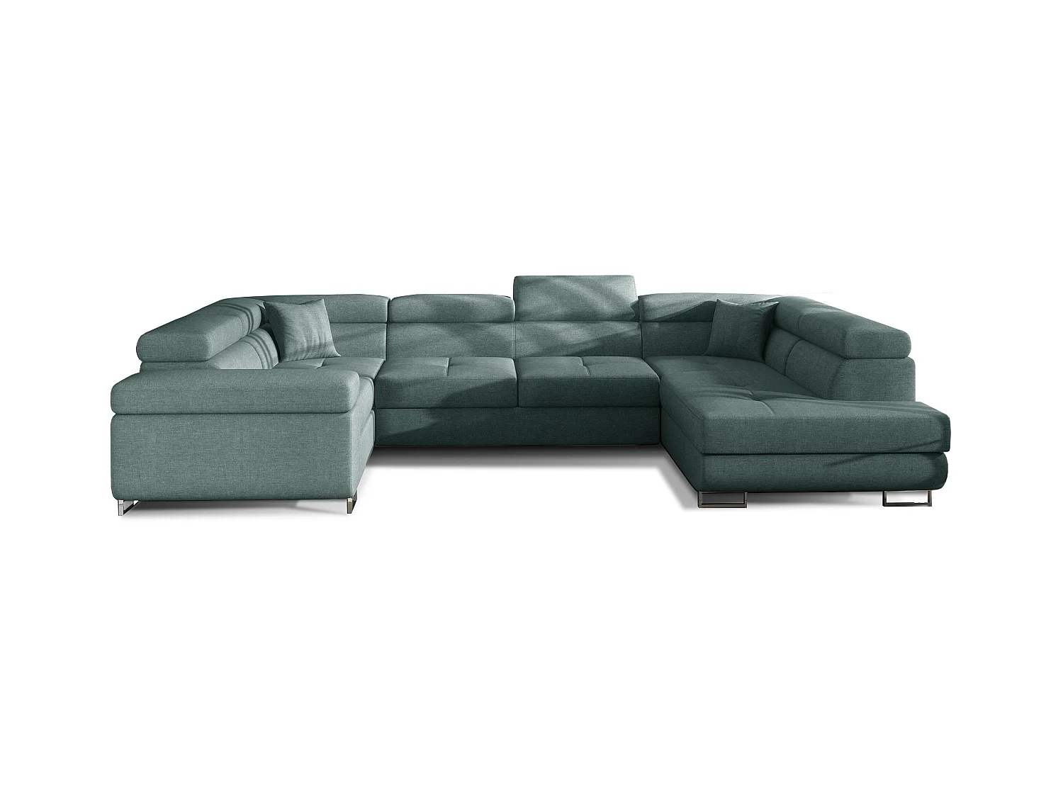 Canapé convertible U droit tissu vert avec coffre de rangement Tovy 340cm
