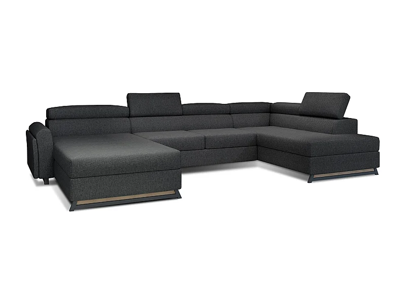 Grand canapé panoramique convertible tissu anthracite avec coffre Konba 370cm-Coffre de rangement à droite