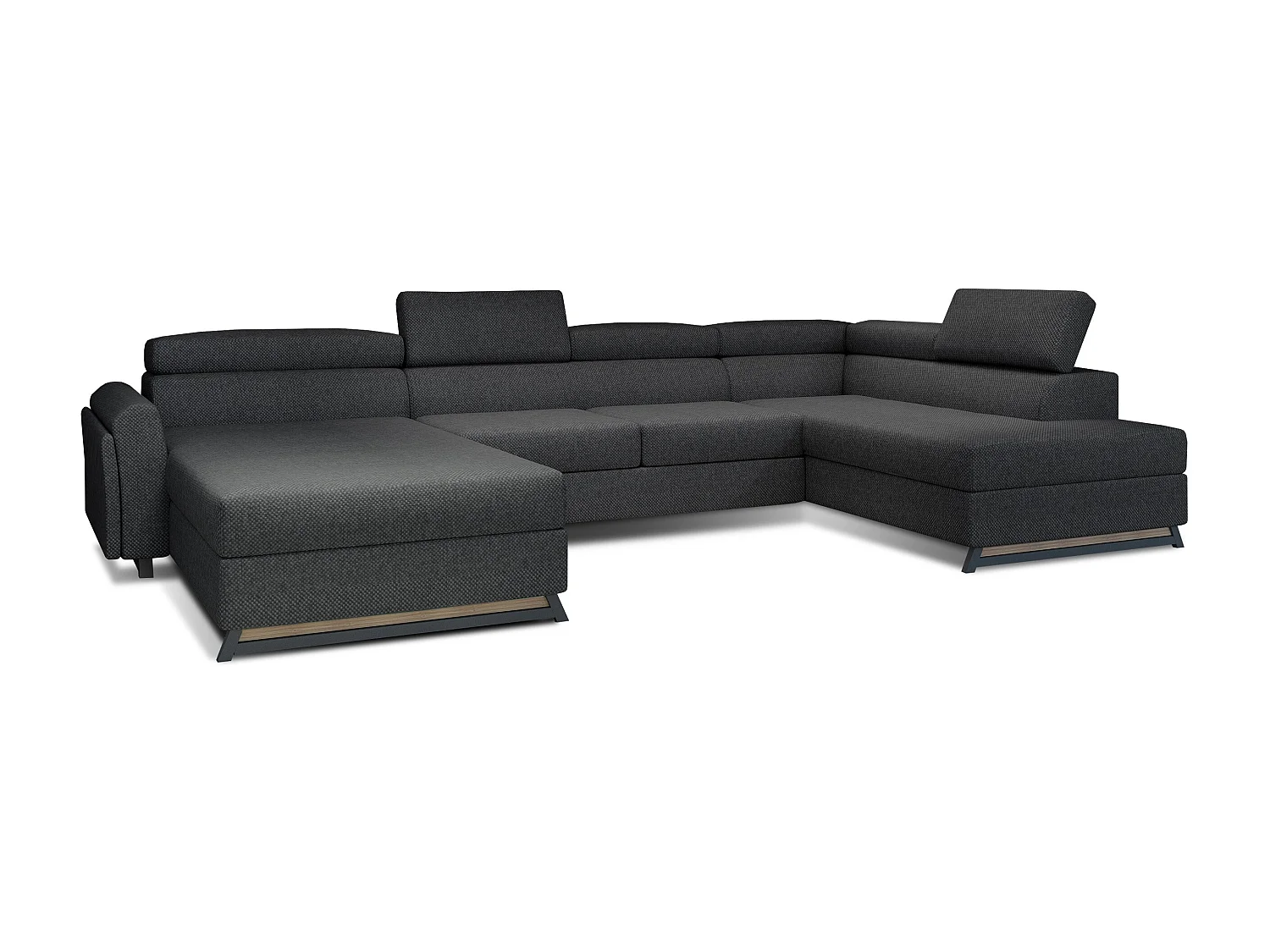 Grand canapé panoramique convertible tissu anthracite avec coffre Konba 370cm-Coffre de rangement à droite